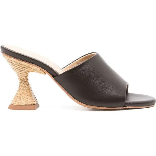 Dark Leather Mules with Sculpted Heel , female, Sizes: 7 UK, 6 UK - Paloma Barceló - Modalova