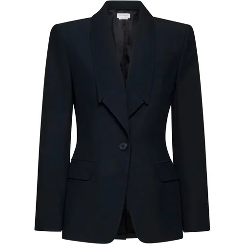 Schwarzer Einreiher-Blazer mit Spitzrevers - alexander mcqueen - Modalova