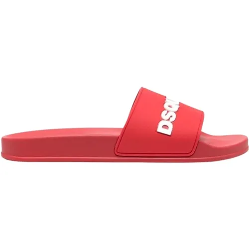 Rote Logo Print Sliders , Herren, Größe: 39 EU - Dsquared2 - Modalova