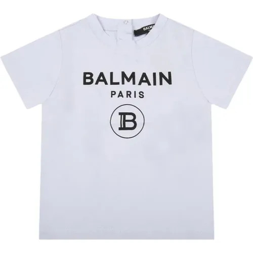 Kurzarm-Baumwoll-T-Shirt mit Kontrastdruck - Balmain - Modalova