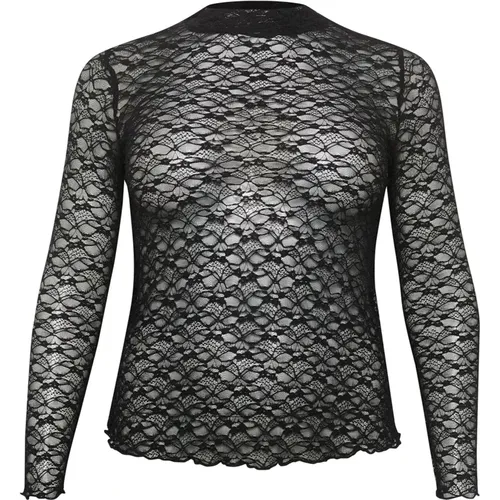 Elegantes Mesh-Top mit Spitzen-Detail , Damen, Größe: S - Kaffe Curve - Modalova