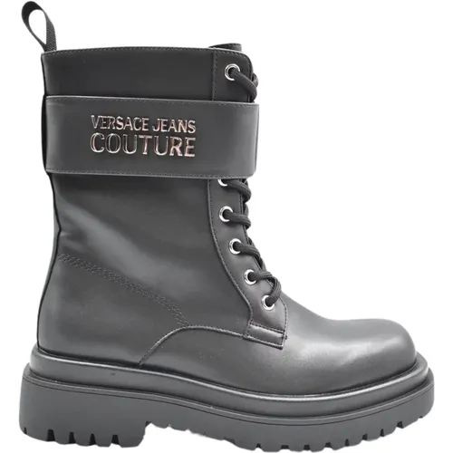 Schwarze flache Schuhe , Damen, Größe: 39 EU - Versace Jeans Couture - Modalova