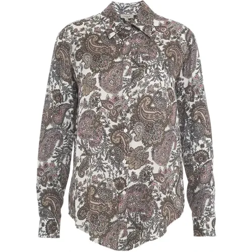 Bluse mit Paisley-Print, Abgerundeter Saum, Lange Ärmel , Damen, Größe: L - Himon's - Modalova