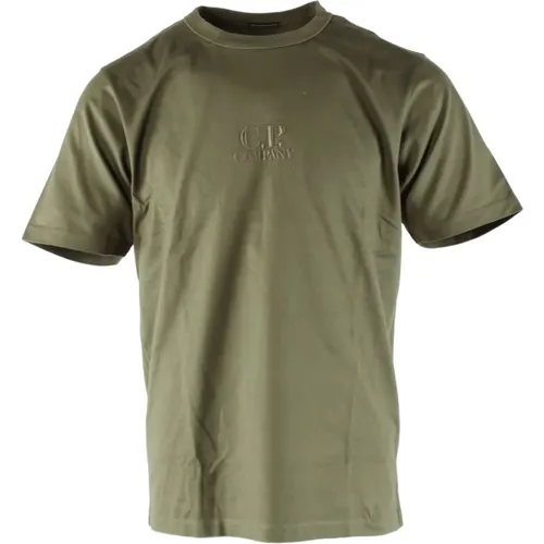 Grünes Mercerisiertes Jersey T-Shirt für Herren , Herren, Größe: L - C.P. Company - Modalova