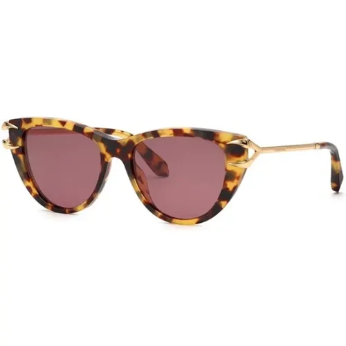 Honey Havana Sunglasses with Red Lenses , female, Sizes: 55 MM - Roberto Cavalli - Modalova