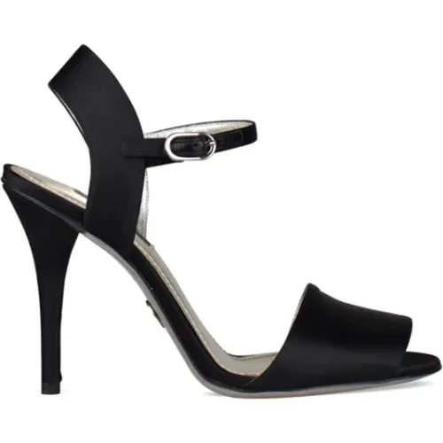 Schwarze Satinleder-Sandalen , Damen, Größe: 36 EU - Dolce & Gabbana - Modalova