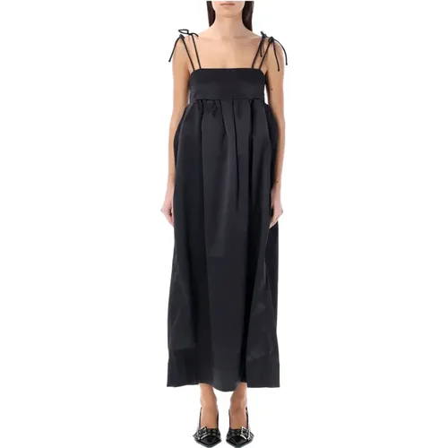 Schwarzes Satin-Kleid mit Doppelschnur , Damen, Größe: S - Ganni - Modalova