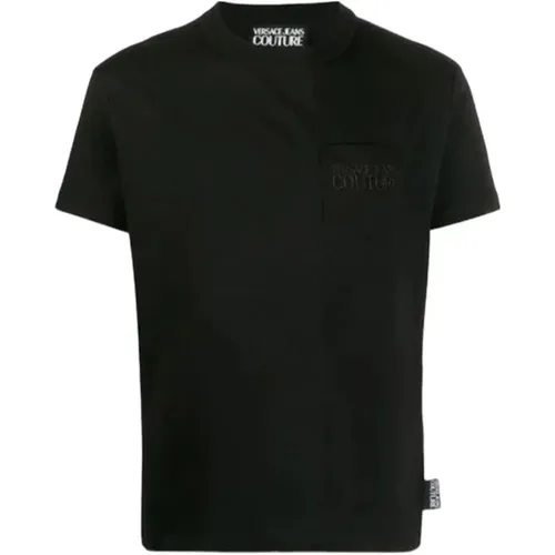 Schwarzes Herren T-Shirt mit Besticktem Logo - Versace Jeans Couture - Modalova