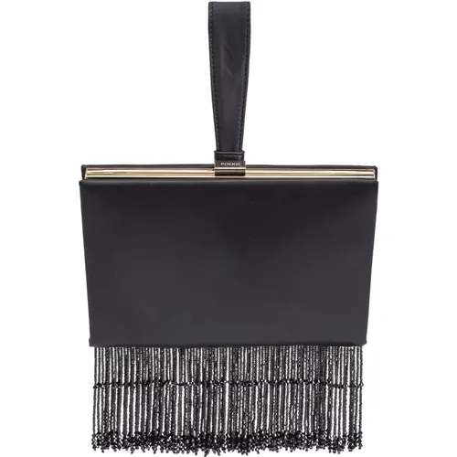 Elegant Fringed Satin Handbag , female, Sizes: ONE SIZE - pinko - Modalova