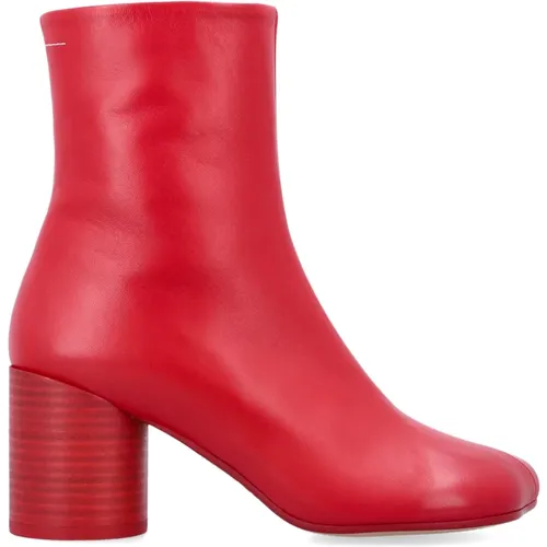 Rote Geschlossene Knöchelstiefel mit Zylindrischem Absatz - MM6 Maison Margiela - Modalova