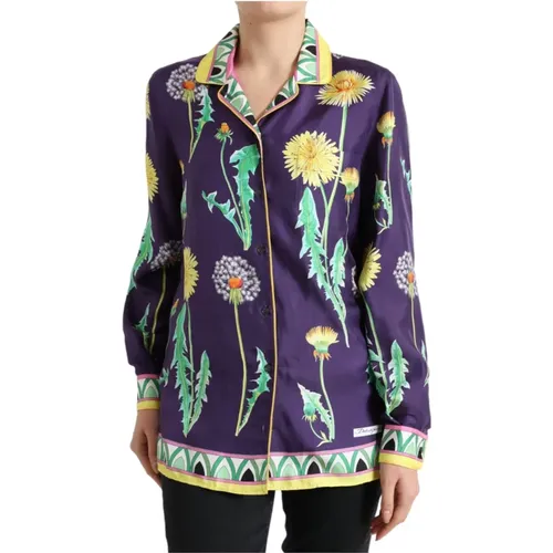 Floral Print Silk Twill Shirt , female, Sizes: XS - Dolce & Gabbana - Modalova