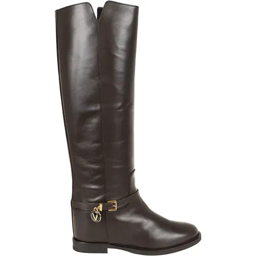 Gold V Knee-High Leather Boot , female, Sizes: 4 UK, 6 1/2 UK, 3 UK, 5 1/2 UK, 4 1/2 UK, 7 UK, 5 UK - Via Roma 15 - Modalova