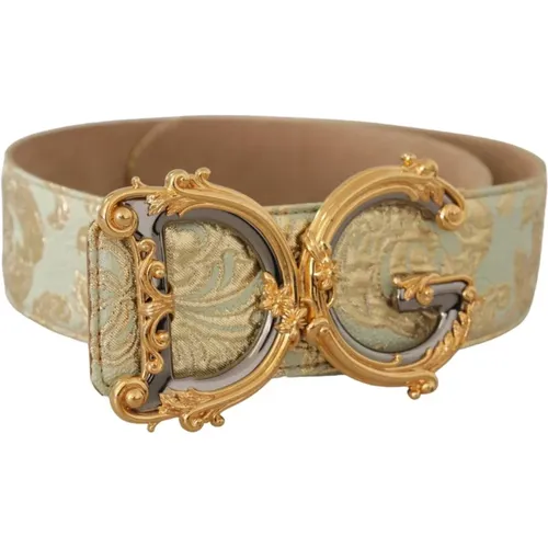 Authentic Leather Belt with Engraved Logo Buckle , female, Sizes: 75 CM - Dolce & Gabbana - Modalova