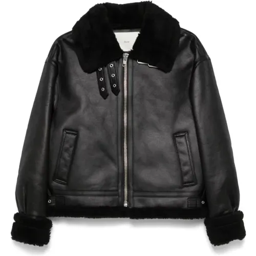 Schwarze Kunstleder Shearling Jacke , Damen, Größe: S - Dunst - Modalova