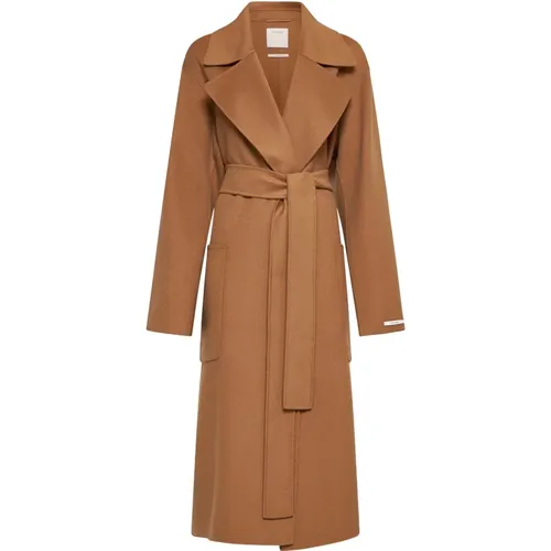 Camel Wool Long Coat with Belt , female, Sizes: 3XS, 2XS, 4XS, XS, S, M - SPORTMAX - Modalova