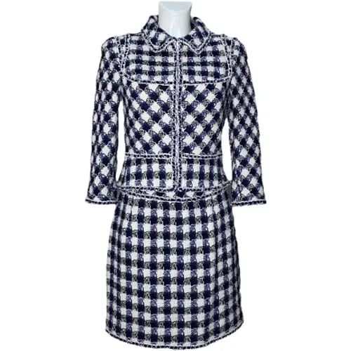 Chanel Blue Plaid Tweed Suit , female, Sizes: XL - Chanel Vintage - Modalova