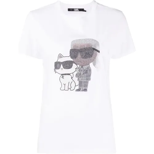 Ikonic Weißes T-Shirt mit Strass - Karl Lagerfeld - Modalova