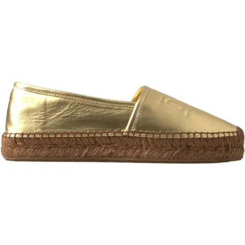 Gold Leather Loafers Flats Espadrille Shoes , female, Sizes: 2 UK - Dolce & Gabbana - Modalova