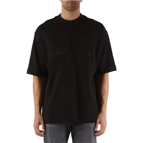 Embroidered Oversize Cotton Viscose T-shirt , male, Sizes: L, M, S, 2XL - Calvin Klein Jeans - Modalova