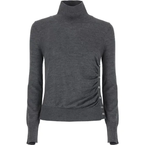 Grey Wool Sweater High Neck Long Sleeves , female, Sizes: XS, M - pinko - Modalova