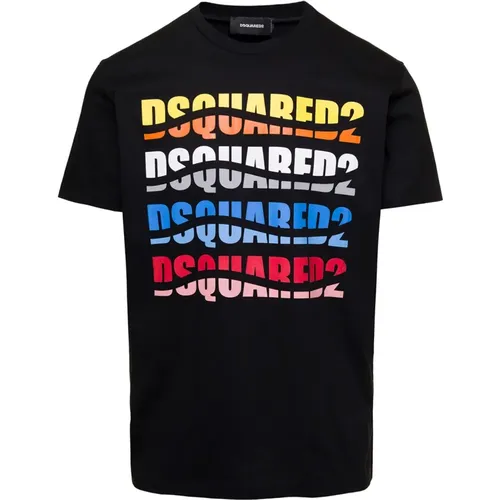 Schwarzes T-Shirt mit Wellenmuster , Herren, Größe: L - Dsquared2 - Modalova