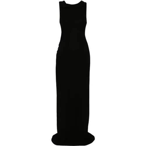 Schwarzes Kleid mit drapiertem Kragen - alberta ferretti - Modalova