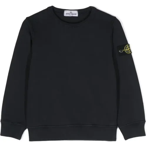 Schwarzer Crewneck Sweatshirt mit Crest-Detail,Blauer Crew Neck Sweater mit Compass Badge - Stone Island - Modalova