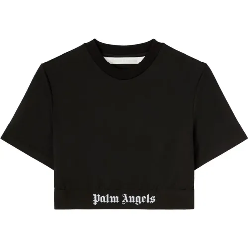 Schwarzes Logo Crew Neck T-Shirt , Damen, Größe: M - Palm Angels - Modalova