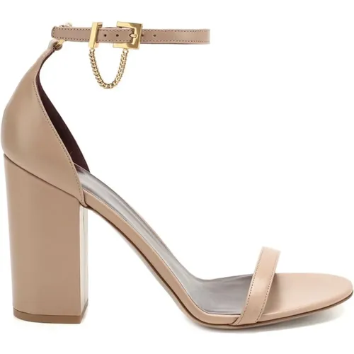 Chain Leather Sandals Round Toe Heel , female, Sizes: 3 UK - Valentino Garavani - Modalova