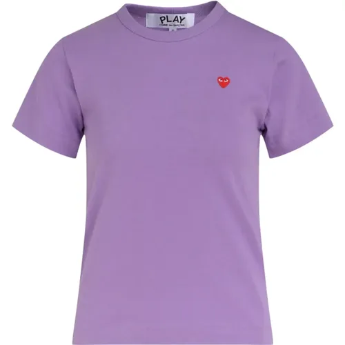 Lila Baumwoll T-Shirt mit Besticktem Mini Herz , Damen, Größe: XS - Comme des Garçons Play - Modalova