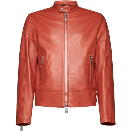 Red Cotton Leather Coat with Zip , male, Sizes: XL, L - Dsquared2 - Modalova