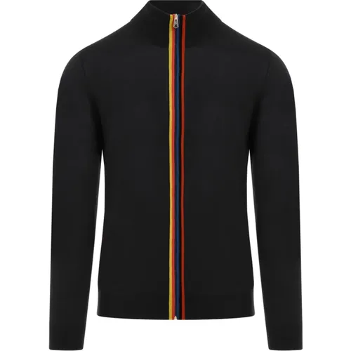 Grauer Zip-Up Pullover mit Streifen , Herren, Größe: L - PS By Paul Smith - Modalova