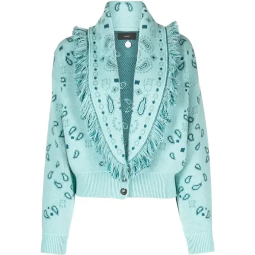 Turquoise Bandana Jacquard Cardibomber , female, Sizes: M - Alanui - Modalova