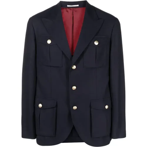 Wool-Blend Blazer with Gold Buttons , male, Sizes: XL - BRUNELLO CUCINELLI - Modalova