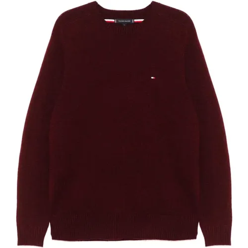 Roter Wollstrick Rundhalsausschnitt Pullover , Herren, Größe: L - Tommy Hilfiger - Modalova