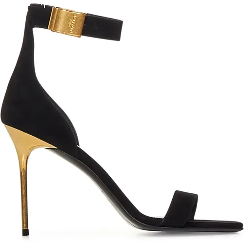 Suede Sandals with Gold Closure , female, Sizes: 7 UK, 4 UK, 6 UK - Balmain - Modalova