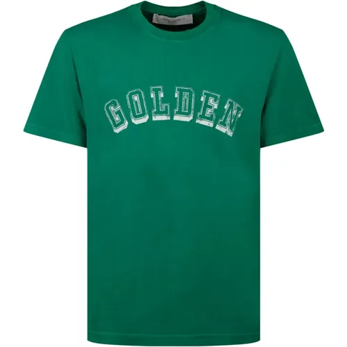 Grünes Logo Print T-Shirt mit Doppelstern , Herren, Größe: M - Golden Goose - Modalova