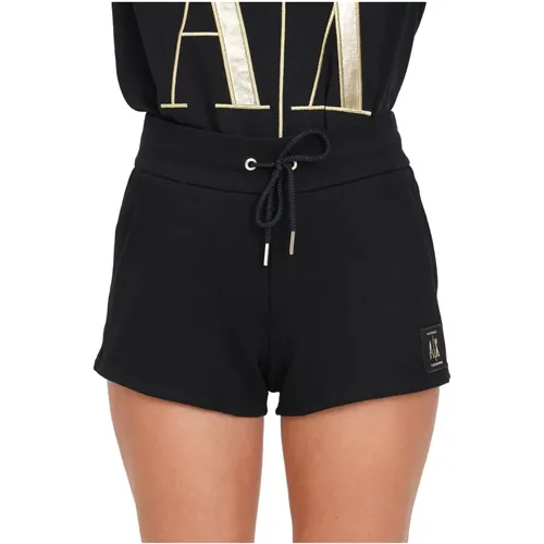 Schwarze Logo Patch Elastische Taille Shorts , Damen, Größe: XS - Armani Exchange - Modalova