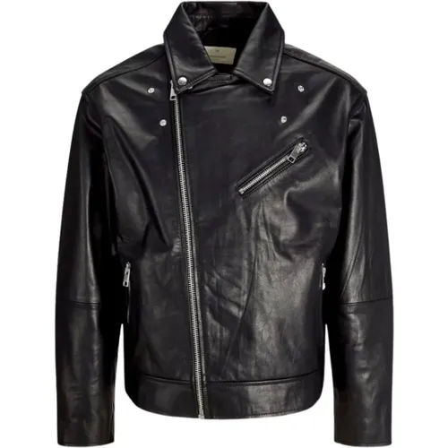 Leder Bikerjacke , Herren, Größe: M - jack & jones - Modalova