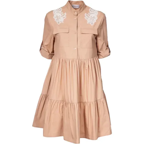 Baumwoll-Popeline-Kleid mit Stickerei und Rüschen , Damen, Größe: 2XS - Ermanno Scervino - Modalova