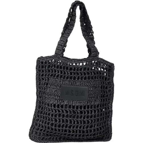 Schwarze Gewebte Strandtasche mit Logo-Patch , Damen, Größe: ONE Size - Msgm - Modalova