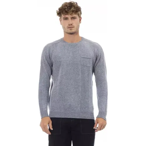 Eleganter Crewneck-Pullover mit Tasche in Hellblau , Herren, Größe: S - Alpha Studio - Modalova