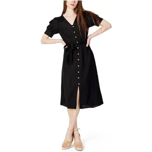 Schwarzes V-Ausschnitt Kleid mit Knöpfen , Damen, Größe: 3XL - Vila - Modalova