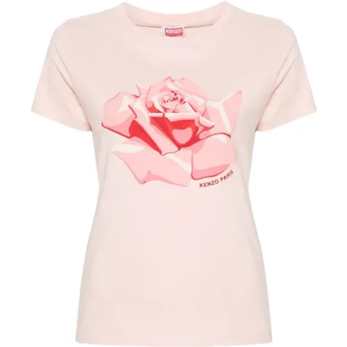 T-Shirts,Rose Jersey Top mit Logo Print - Kenzo - Modalova