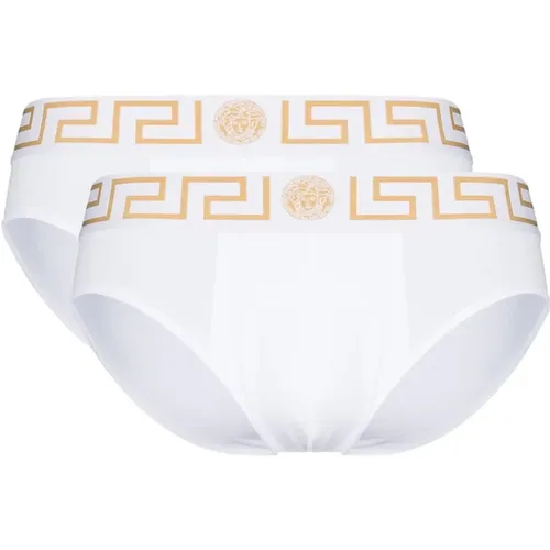 Gold Greek Pattern Underwear , male, Sizes: L, XL - Versace - Modalova