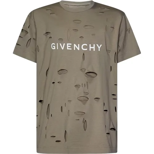 Grüne Rippstrick-Crewneck-T-Shirts und Polos , Herren, Größe: XS - Givenchy - Modalova