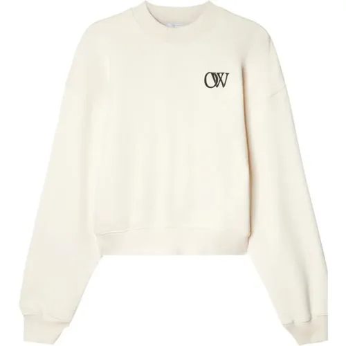 Cotton Sweater with Flocked Logo , female, Sizes: S - Off White - Modalova