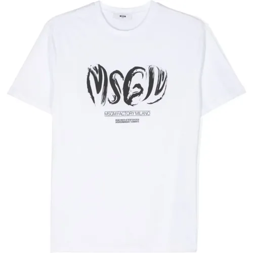 Kinder Weiße T-shirts und Polos,Weißes T-Shirt mit Logo-Print für Jungen und Mädchen - Msgm - Modalova