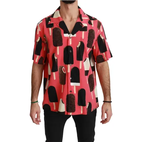 Elegant Ice Cream Print Silk Shirt , male, Sizes: M - Dolce & Gabbana - Modalova