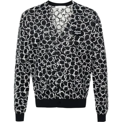 Ink Floral Cardigan with Logo , male, Sizes: M, L - Maison Kitsuné - Modalova